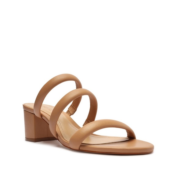 NWOB Schutz Women’s Olly Mid Block Nappa Leather Sandals in Honey Beige size 10 - Picture 2 of 8